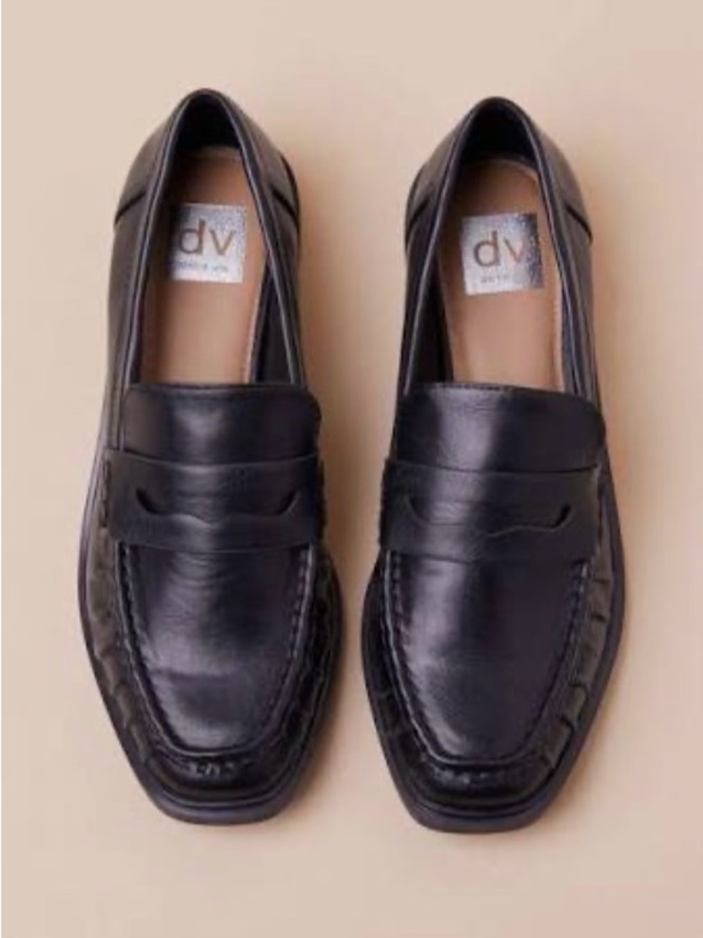 DV by Dolce Vita Freyr Black Leather Slip-On Penny Loafers